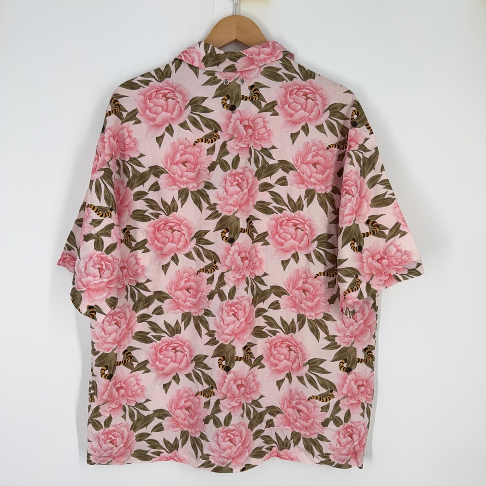 Team Wang‎ Design Mens Size 2 Pink Peony Tiger Tail Floral Flax Button Up Shirt - Picture 6 of 10